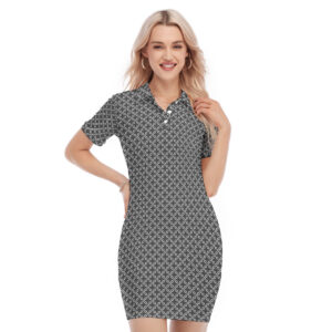 Dotted Pattern, black and white, Women's Polo Collar Dress